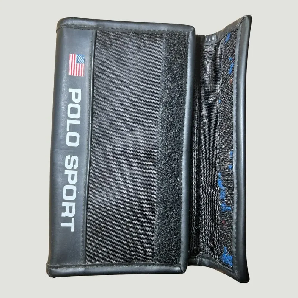 Vintage Polo Sport Ralph Lauren nylon trifold wallet in black.